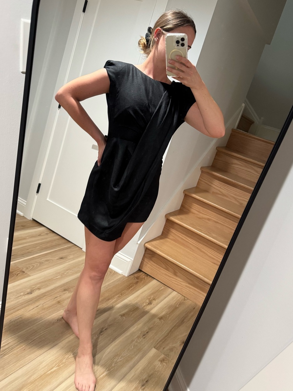 BCBGMaxAzria Black Draped Cap-Sleeve Mini Dress
